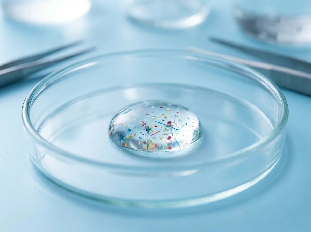 Muestra de agua con microplásticos observada en un análisis de laboratorio